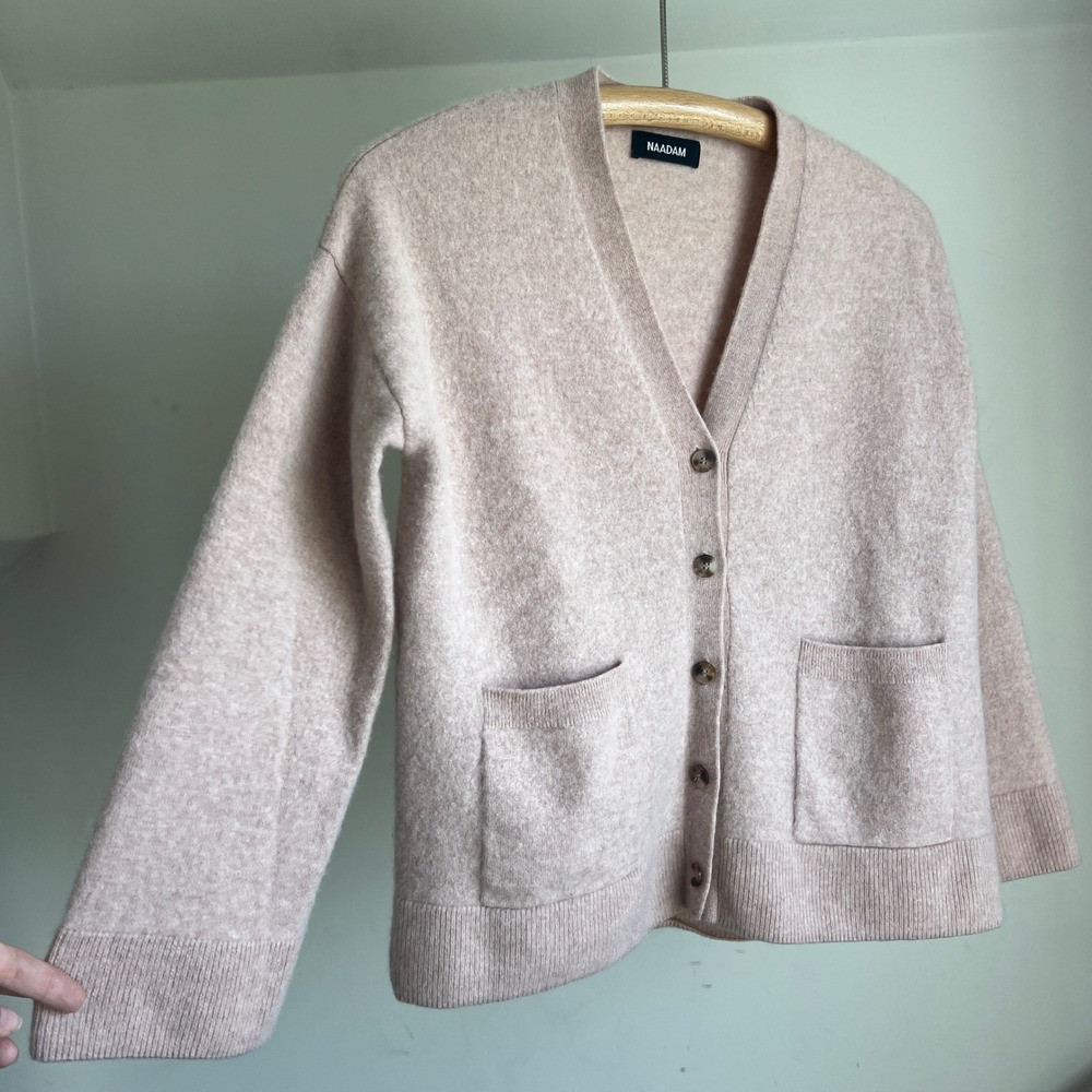 NAADAM Cardigan XS Blush Pink 100% Cashmere V-Neck Button Front Pocket Sweater